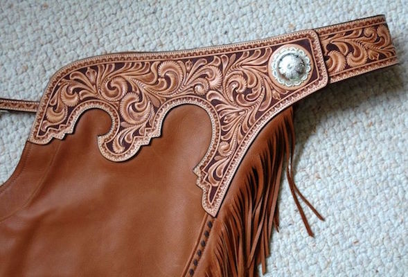 Custom Chaps with elaborate scroll type tooling.